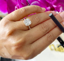 Load image into Gallery viewer, Cushion Cut Moissanite And Round Cut Natural Diamond Sides Engagement Ring 14k Solid Yellow Gold Halo Style Bridal Wedding Ring 2.50ctw