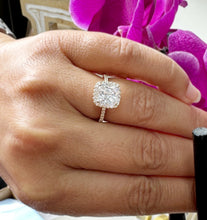 Load image into Gallery viewer, Cushion Cut Moissanite And Round Cut Natural Diamond Sides Engagement Ring 14k Solid Yellow Gold Halo Style Bridal Wedding Ring 2.50ctw