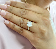 Load image into Gallery viewer, Cushion Cut Moissanite And Round Cut Natural Diamond Sides Engagement Ring 14k Solid Yellow Gold Halo Style Bridal Wedding Ring 2.50ctw