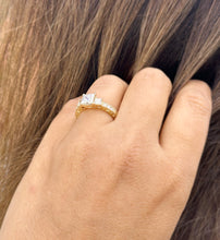Load image into Gallery viewer, GIA Certified Natural Princess And Round Cut Diamond Engagement Ring Antique Style 14k Solid Yellow Gold Three Stone Style Wedding Ring 1.60