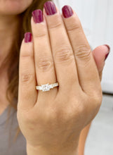 Load image into Gallery viewer, GIA Certified Natural Princess And Round Cut Diamond Engagement Ring Antique Style 14k Solid Yellow Gold Three Stone Style Wedding Ring 1.60