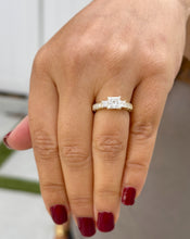 Load image into Gallery viewer, GIA Certified Natural Princess And Round Cut Diamond Engagement Ring Antique Style 14k Solid Yellow Gold Three Stone Style Wedding Ring 1.60