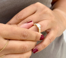 Load image into Gallery viewer, Princess And Round Cut Diamond Engagement Ring Antique Style IGI Certified 14k Solid Yellow Gold Three Stone Style Wedding Ring 1.60ct F-VS2