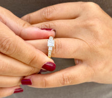 Load image into Gallery viewer, Princess And Round Cut Diamond Engagement Ring Antique Style IGI Certified 14k Solid Yellow Gold Three Stone Style Wedding Ring 1.60ct F-VS2