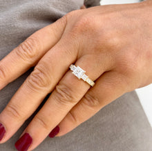 Load image into Gallery viewer, Princess And Round Cut Diamond Engagement Ring Antique Style IGI Certified 14k Solid Yellow Gold Three Stone Style Wedding Ring 1.60ct F-VS2