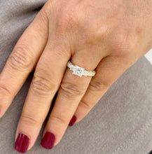 Load image into Gallery viewer, GIA Certified Natural Princess And Round Cut Diamond Engagement Ring Antique Style 14k Solid Yellow Gold Three Stone Style Wedding Ring 1.60