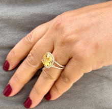 Load image into Gallery viewer, Cushion Cut Yellow Citrine and Round Cut Natural Diamond Sudes Ring Set In 14K Solid Yellow Gold Split Shank halo Style Ring 5.70ctw