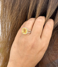 Load image into Gallery viewer, Cushion Cut Yellow Citrine and Round Cut Natural Diamond Sudes Ring Set In 14K Solid Yellow Gold Split Shank halo Style Ring 5.70ctw