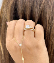 Load image into Gallery viewer, Princess Cut Moissanite and Round Cut Sides Natural Diamond Engagement Ring And Matching Band 14k Solid Yellow Gold Wedding Bridal Set 2.10