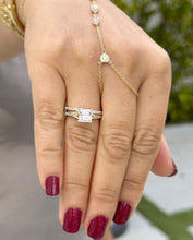 Load image into Gallery viewer, Princess Cut Moissanite and Round Cut Sides Natural Diamond Engagement Ring And Matching Band 14k Solid Yellow Gold Wedding Bridal Set 2.10