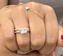 Load image into Gallery viewer, Princess Cut Moissanite and Round Cut Sides Natural Diamond Engagement Ring And Matching Band 14k Solid Yellow Gold Wedding Bridal Set 2.10