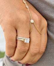 Load image into Gallery viewer, Princess Cut Moissanite and Round Cut Sides Natural Diamond Engagement Ring And Matching Band 14k Solid Yellow Gold Wedding Bridal Set 2.10