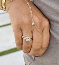 Load image into Gallery viewer, Princess Cut Moissanite and Round Cut Sides Natural Diamond Engagement Ring And Matching Band 14k Solid Yellow Gold Wedding Bridal Set 2.10