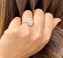 Load image into Gallery viewer, Oval Cut Moissanite And Natural Round Cut Side Diamonds Engagement Ring Halo Style Wedding Ring In 14k Solid White Gold Bridal Ring 3.50ctw