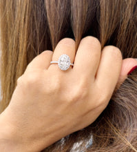 Load image into Gallery viewer, Oval Cut Moissanite And Natural Round Cut Side Diamonds Engagement Ring Halo Style Wedding Ring In 14k Solid White Gold Bridal Ring 3.50ctw