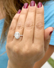 Load image into Gallery viewer, Oval Cut Moissanite And Natural Round Cut Side Diamonds Engagement Ring Halo Style Wedding Ring In 14k Solid White Gold Bridal Ring 3.50ctw