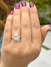 Load image into Gallery viewer, Oval Cut Moissanite And Natural Round Cut Side Diamonds Engagement Ring Halo Style Wedding Ring In 14k Solid White Gold Bridal Ring 3.50ctw
