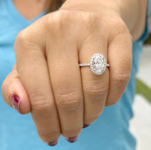 Load image into Gallery viewer, Oval Cut Moissanite And Natural Round Cut Side Diamonds Engagement Ring Halo Style Wedding Ring In 14k Solid White Gold Bridal Ring 3.50ctw