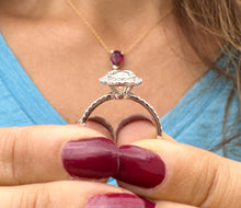 Load image into Gallery viewer, Oval Cut Moissanite And Natural Round Cut Side Diamonds Engagement Ring Halo Style Wedding Ring In 14k Solid White Gold Bridal Ring 3.50ctw