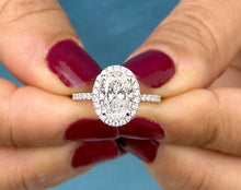 Load image into Gallery viewer, Oval Cut Moissanite And Natural Round Cut Side Diamonds Engagement Ring Halo Style Wedding Ring In 14k Solid White Gold Bridal Ring 3.50ctw