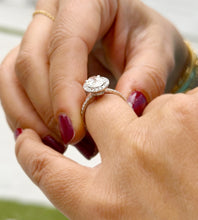 Load image into Gallery viewer, Oval Cut Moissanite And Natural Round Cut Side Diamonds Engagement Ring Halo Style Wedding Ring In 14k Solid White Gold Bridal Ring 3.50ctw