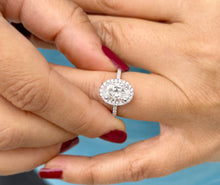 Load image into Gallery viewer, Oval Cut Moissanite And Natural Round Cut Side Diamonds Engagement Ring Halo Style Wedding Ring In 14k Solid White Gold Bridal Ring 3.50ctw