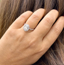 Load image into Gallery viewer, Oval Cut Moissanite And Natural Round Cut Side Diamonds Engagement Ring Halo Style Wedding Ring In 14k Solid White Gold Bridal Ring 3.50ctw