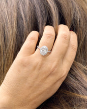 Load image into Gallery viewer, Oval Cut Moissanite And Natural Round Cut Side Diamonds Engagement Ring Halo Style Wedding Ring In 14k Solid White Gold Bridal Ring 3.50ctw