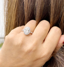 Load image into Gallery viewer, Oval Cut Moissanite And Natural Round Cut Side Diamonds Engagement Ring Halo Style Wedding Ring In 14k Solid White Gold Bridal Ring 3.50ctw