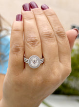 Load image into Gallery viewer, Oval Cut Moissanite and Round Cut Natural Side Diamond Engagement Ring Double Halo Set In 14k Solid White Gold Triple Shank Style 2.40ctw