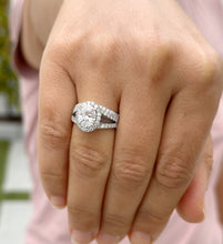 Load image into Gallery viewer, Oval Cut and Round Cut Diamond Engagement Ring And Matching Band IGI Certified 14k Solid White Gold Halo Style Split Shank Design 2.50ctw