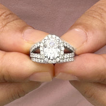 Load image into Gallery viewer, Oval Cut and Round Cut Diamond Engagement Ring And Matching Band IGI Certified 14k Solid White Gold Halo Style Split Shank Design 2.50ctw