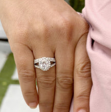 Load image into Gallery viewer, Oval Cut and Round Cut Diamond Engagement Ring And Matching Band IGI Certified 14k Solid White Gold Halo Style Split Shank Design 2.50ctw