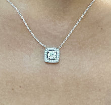 Load image into Gallery viewer, Round Cut CVD Diamond Pendant And Chain Dainty 14k Solid White Gold Necklace And Chain Bridal Wedding Gift Filigree Halo Style 0.95ctw