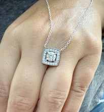 Load image into Gallery viewer, Round Cut CVD Diamond Pendant And Chain Dainty 14k Solid White Gold Necklace And Chain Bridal Wedding Gift Filigree Halo Style 0.95ctw