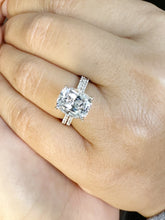 Load image into Gallery viewer, Cushion Cut Moissanite And Round Cut Natural Diamonds Sides In 14K Solid Yellow Gold Engagement Ring And Matching Band Four Prong set 5.20ct