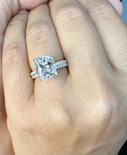 Load image into Gallery viewer, Cushion Cut Moissanite And Round Cut Natural Diamonds Sides In 14K Solid Yellow Gold Engagement Ring And Matching Band Four Prong set 5.20ct