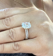 Load image into Gallery viewer, Cushion Cut Moissanite And Round Cut Natural Diamonds Sides In 14K Solid Yellow Gold Engagement Ring And Matching Band Four Prong set 5.20ct