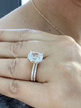 Load image into Gallery viewer, Cushion Cut Moissanite And Round Cut Natural Diamonds Sides In 14K Solid Yellow Gold Engagement Ring And Matching Band Four Prong set 5.20ct