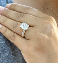 Load image into Gallery viewer, Cushion Cut Moissanite And Round Cut Natural Diamonds Sides In 14K Solid Yellow Gold Engagement Ring And Matching Band Four Prong set 5.20ct