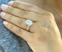 Load image into Gallery viewer, Cushion Cut Moissanite And Round Cut Natural Diamonds Sides In 14K Solid Yellow Gold Engagement Ring And Matching Band Four Prong set 5.20ct