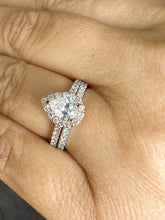 Load image into Gallery viewer, Pear Shape And Round Cut Diamonds Engagement Ring And Matching Band IGI Certified 14k Solid White And Rose Gold Halo Wedding Ring 1.75ctw F-VS2