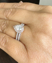 Load image into Gallery viewer, Pear Shape And Round Cut Diamonds Engagement Ring And Matching Band IGI Certified 14k Solid White And Rose Gold Halo Wedding Ring 1.75ctw F-VS2