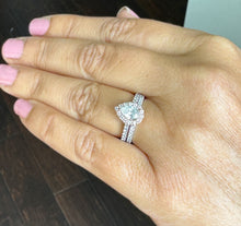 Load image into Gallery viewer, Pear Shape And Round Cut Diamonds Engagement Ring And Matching Band IGI Certified 14k Solid White And Rose Gold Halo Wedding Ring 1.75ctw F-VS2