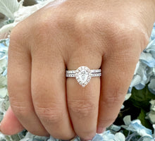 Load image into Gallery viewer, Pear Shape And Round Cut Diamonds Engagement Ring And Matching Band IGI Certified 14k Solid White And Rose Gold Halo Wedding Ring 1.75ctw F-VS2