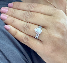 Load image into Gallery viewer, Pear Shape And Round Cut Diamonds Engagement Ring And Matching Band IGI Certified 14k Solid White And Rose Gold Halo Wedding Ring 1.75ctw F-VS2