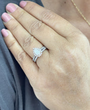 Load image into Gallery viewer, Pear Shape And Round Cut Diamonds Engagement Ring And Matching Band IGI Certified 14k Solid White And Rose Gold Halo Wedding Ring 1.75ctw F-VS2