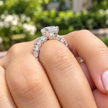 Load image into Gallery viewer, Oval Shape And Round Cut Sides Eternity Style IGI Certified Diamond Engagement Ring And Matching Band Wedding Bridal Set 14k White Gold 9.50