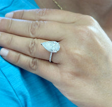 Load image into Gallery viewer, Pear Shape And Round Cut Diamonds Engagement Ring IGI Certified 14k Solid White Gold Hidden Halo Style Wedding Ring 5.50ctw G-VS2