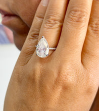 Load image into Gallery viewer, Pear Shape And Round Cut Diamonds Engagement Ring IGI Certified 14k Solid White Gold Hidden Halo Style Wedding Ring 5.50ctw G-VS2
